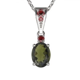 BG přívěs vsazen vltavín  622 Stříbro 925 - rhodium Vltavín a granát