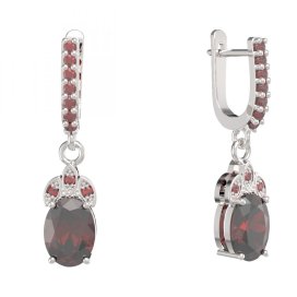 BG náušnice s přírodním granátem z Čech  961-84 Stříbro 925 - rhodium Granát