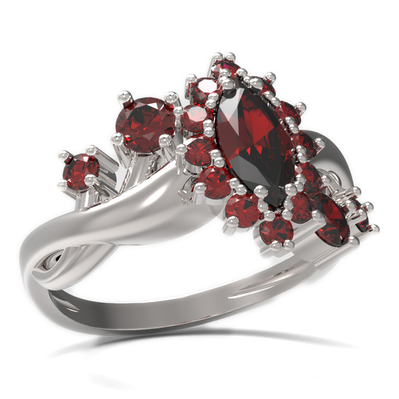 BG prsten s oválným kamenem 504-P Stříbro 925 - rhodium Granát