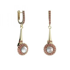 BG náušnice s přírodní perlou 540-C91 Žluté zlato - 585 Granát a perla