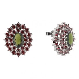 BG náušnice ovál -  001 Stříbro 925 - rhodium Vltavín a granát