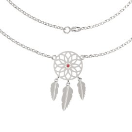 Stříbrný náhrdelník lapač snů s granátem 1509, rhodium 925