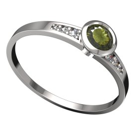 BG vltavínový prsten 555J Bílé zlato - 585 Vltavín a diamant