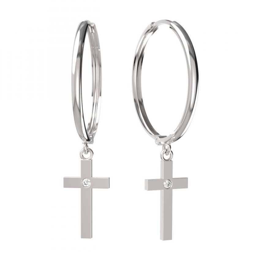 BG zlaté  náušnice křížek 1103 Bílé zlato - 585 Diamant