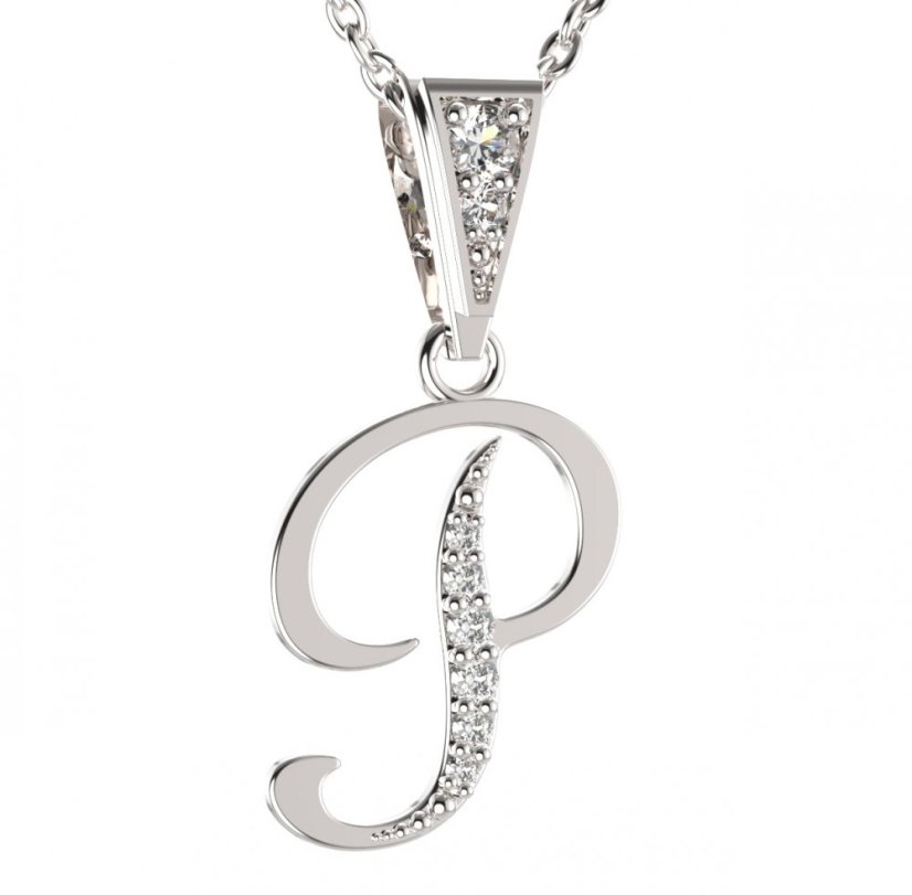 BG zlatý přívěsek písmenko P - 1225 Bílé zlato - 585 Diamant