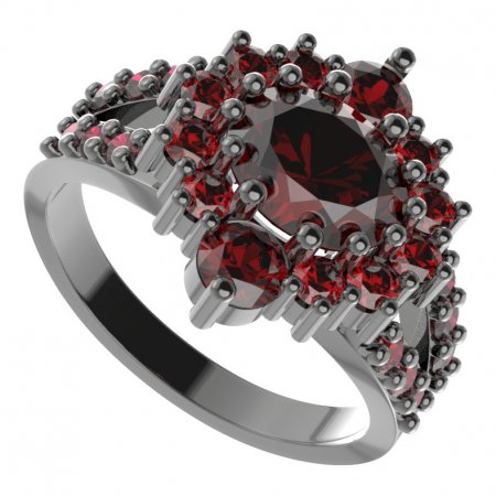 BG prsten oválný 224-Y - Kov: Stříbro 925 - rhodium, Kámen: Vltavín a granát