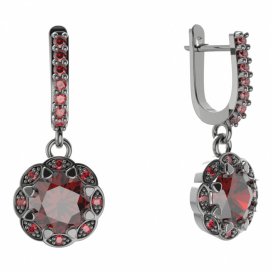 BG náušnice kulaté -  993-84 Stříbro 925 - ruthenium (30-90dní) Granát