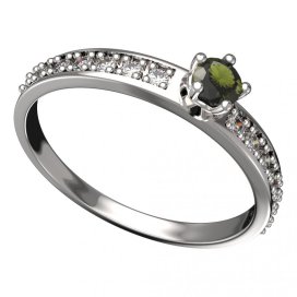 BG vltavínový prsten 873E Bílé zlato - 585 Vltavín a diamant