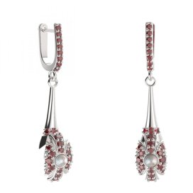 BG náušnice s přírodní perlou 537-C91 Stříbro 925 - rhodium Granát a perla