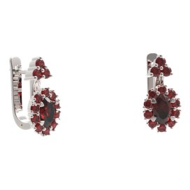 BG náušnice s centrálním oválným kamenem 498-87 Stříbro 925 - rhodium Granát