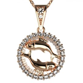 Zlatý přívěsek znamení Ryby s lab-grown diamantem, růžové zlato 585 – 045 (Zd14045C1)