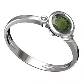 BG vltavínový prsten 557L Bílé zlato - 585 Vltavín a diamant