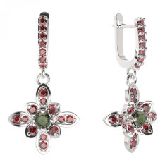 BG květ náušnice 404-84 Stříbro 925 - rhodium Vltavín a granát