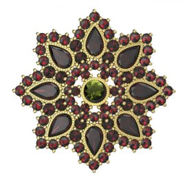 BG brož 203 Stříbro 925 - pozlacené Vltavín a granát