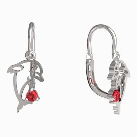 BeKid dětské náušnice delfínek 1183 Bílé zlato - 585 Červený kubický zirkon