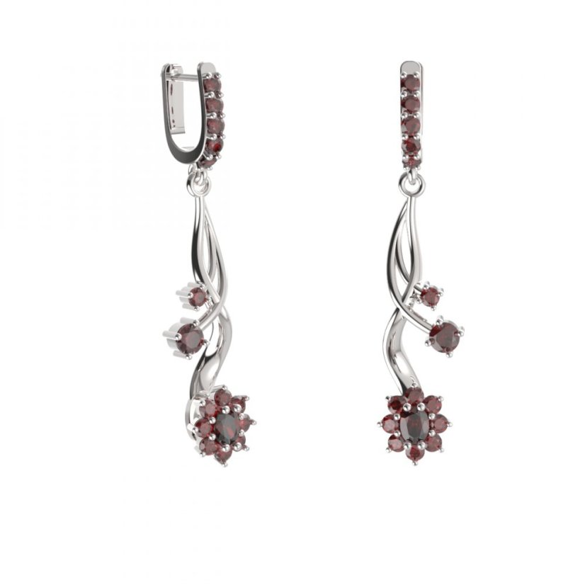 BG náušnice s centrálním oválným kamenem 627-P93 Stříbro 925 - rhodium Granát
