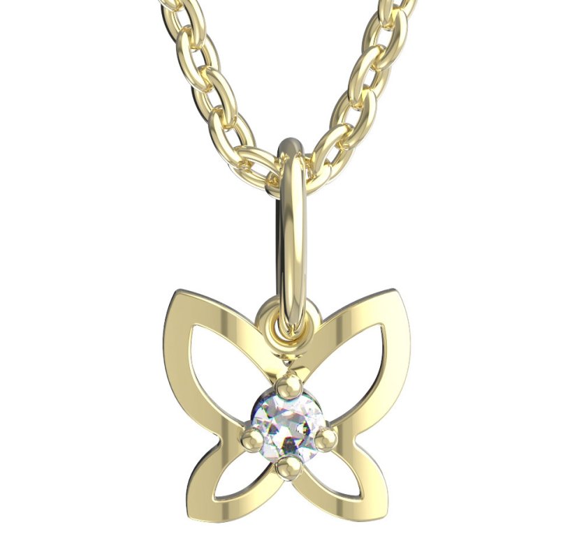 BeKid dětský přívěšek  motýlek 844 Žluté zlato - 585 Diamant