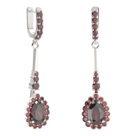 BG náušnice s centrálním kapkovitým kamenem 519-B93 Stříbro 925 - rhodium Granát
