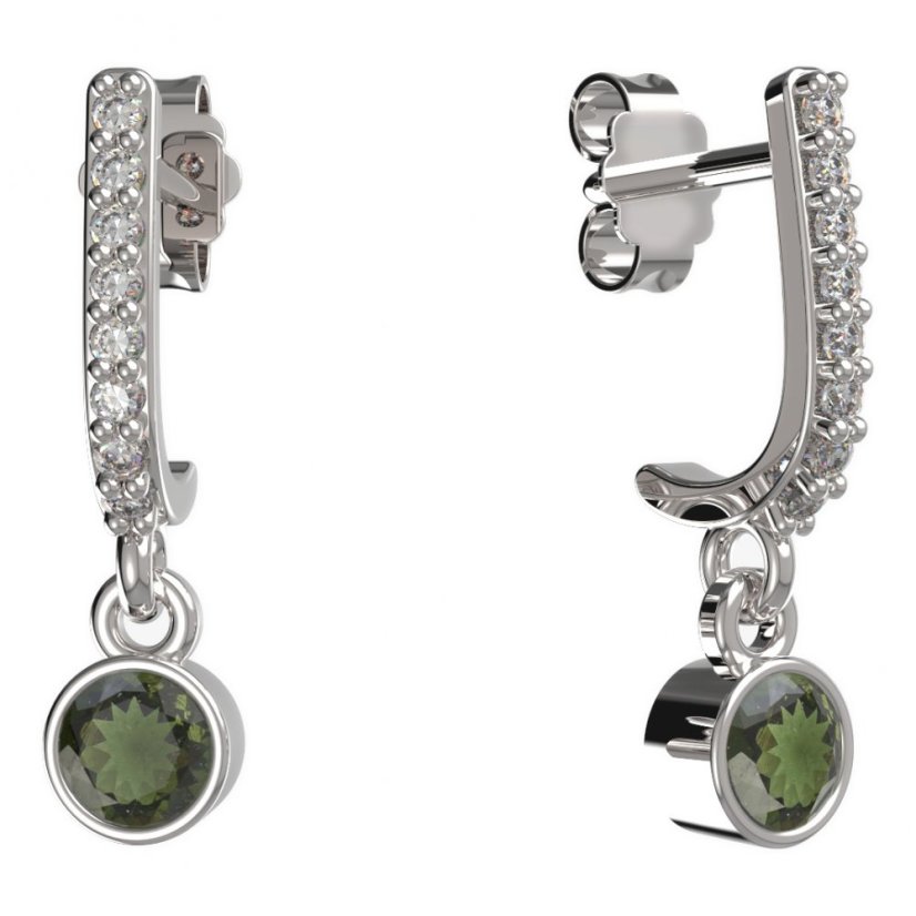 BG zlaté vltavínové náušnice 722 Bílé zlato - 585 Vltavín a diamant