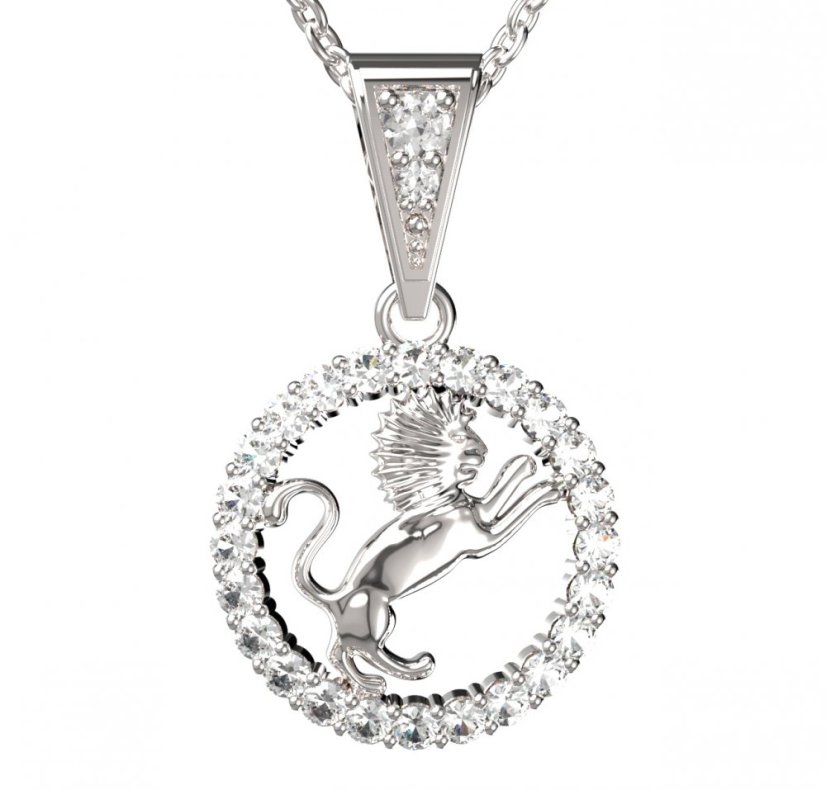 BG zlatý přívěšek Lev 052 Bílé zlato - 585 Diamant