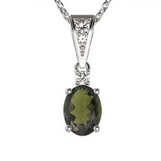 BG přívěs vsazen vltavín  622 Stříbro 925 - rhodium Vltavín a  kubický zirkon