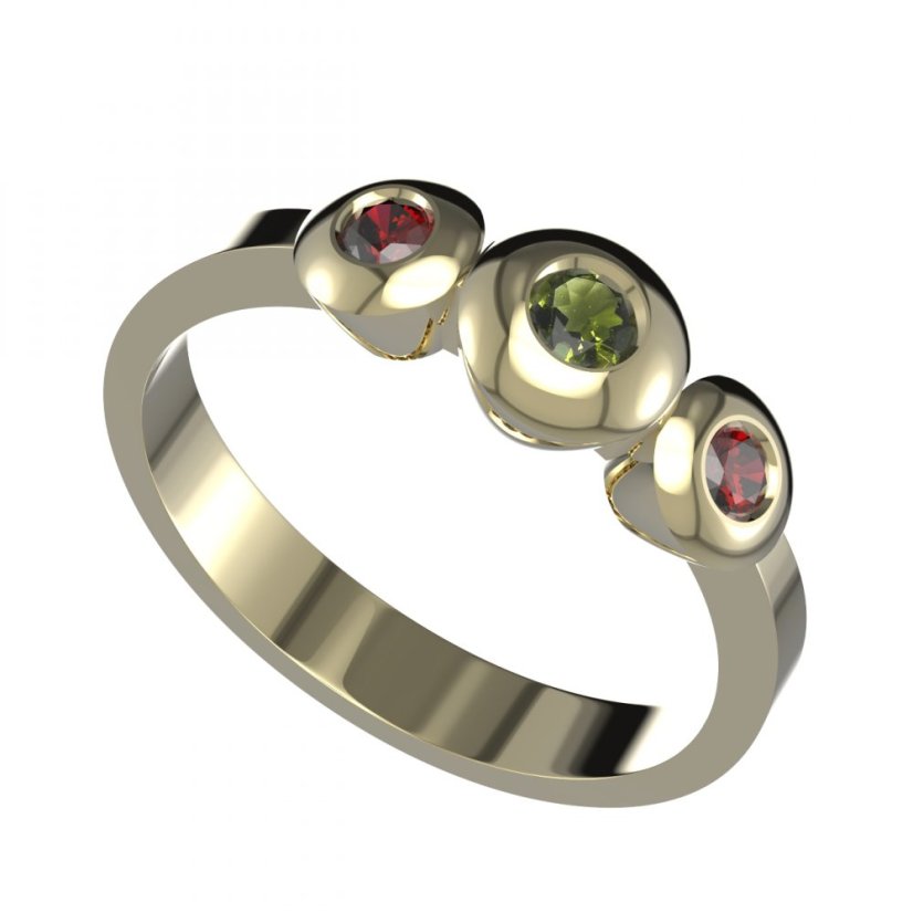 BG prsten přírodní broušený granát   739 Žluté zlato - 585 Vltavín a granát