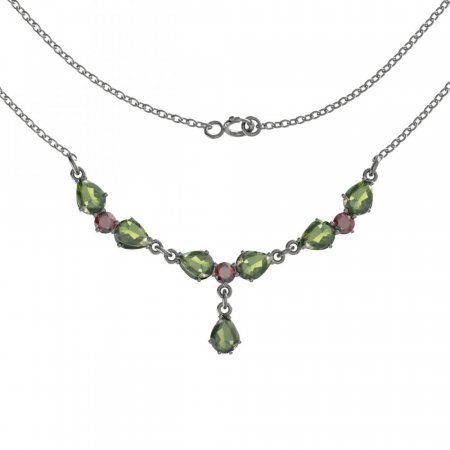 BG náhrdelník vsazeny kameny : vltavín a granát  254 - Kov: Stříbro 925 - rhodium, Kámen: Vltavín a granát
