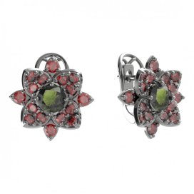 BG  náušnice 735-R7 oválné Stříbro 925 - rhodium Granát