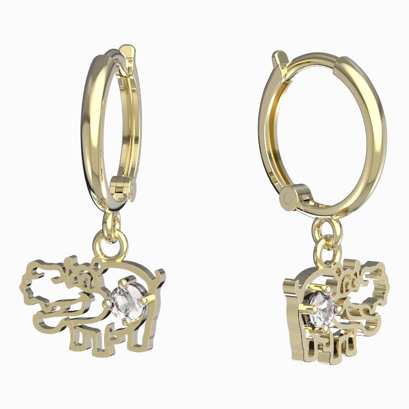 BeKid dětské náušnice hrošík 1188 Žluté zlato - 585 Diamant