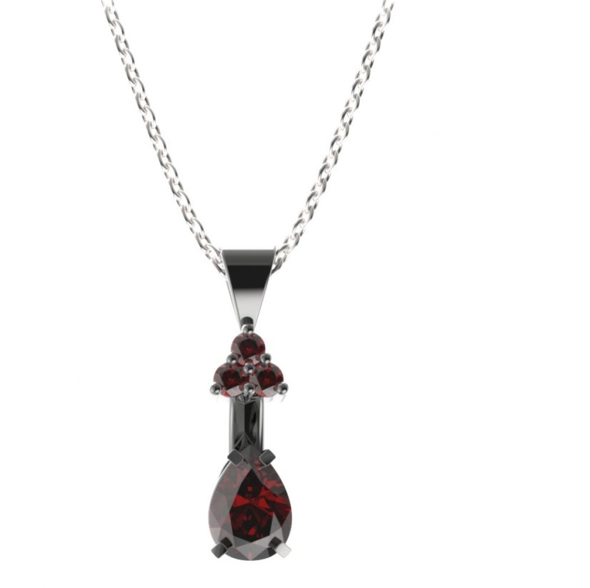 Stříbrný přívěsek kapka s českým granátem, ruthenium – 495-87