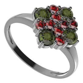 BG prstýnek 317 Stříbro 925 - ruthenium (30-90dní) Vltavín a granát