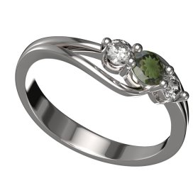 BG zlatý granátový, vltavínový prstýnek 1455 Bílé zlato - 585 Vltavín a diamant