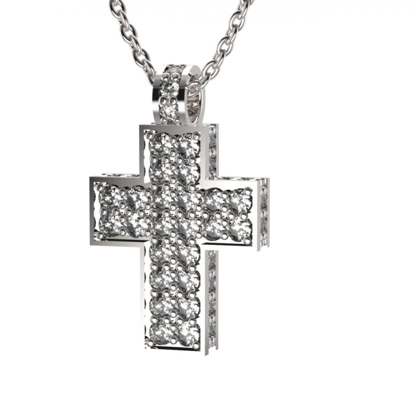 Zlatý přívěsek křížek s lab-grown diamantem, bílé zlato 585 – 917