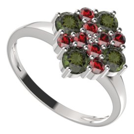 BG prstýnek 317 Stříbro 925 - rhodium Vltavín a granát