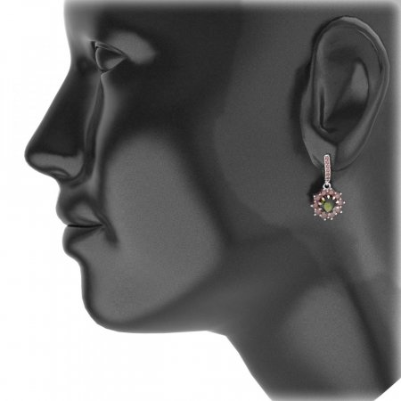 BG circular earring 011-96 - Metal: Silver 925 - rhodium, Stone: Moldavit and garnet