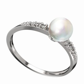 BG zlatý prstýnek s perlou 561 D Bílé zlato - 585 Kubický zirkon a perla