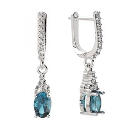 BG zlaté oválné náušnice 984 Bílé zlato - 585 Světle modrý kubický zirkon