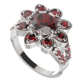 BG prsten oválný 698-Y Stříbro 925 - rhodium Granát