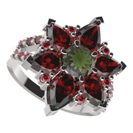 BG prsten solitérní 409-Y Bílé zlato - 585 Vltavín a granát