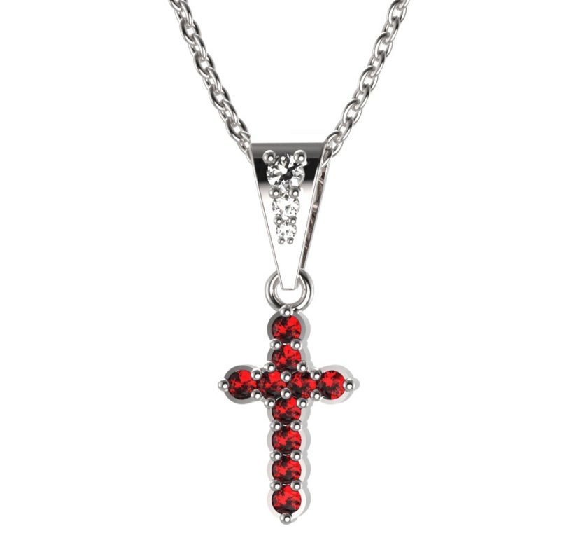 Zlatý přívěsek křížek s červeným zirkonem, bílé zlato 585 – 580 (ZI445802)