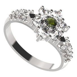 BG prstýnek 002 Bílé zlato - 585 Vltavín a  kubický zirkon