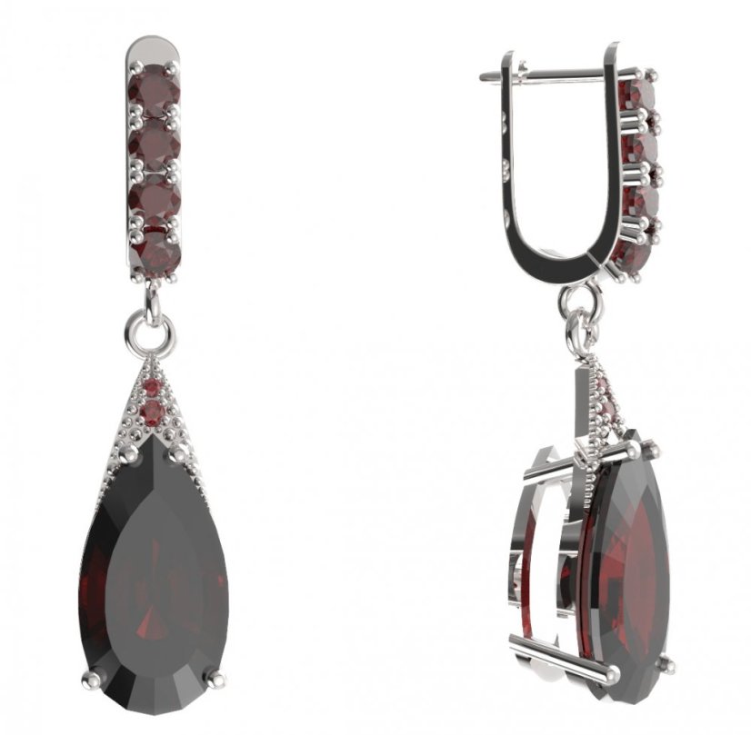 BG náušnice ve tvaru kapky 694-96 Stříbro 925 - rhodium Granát