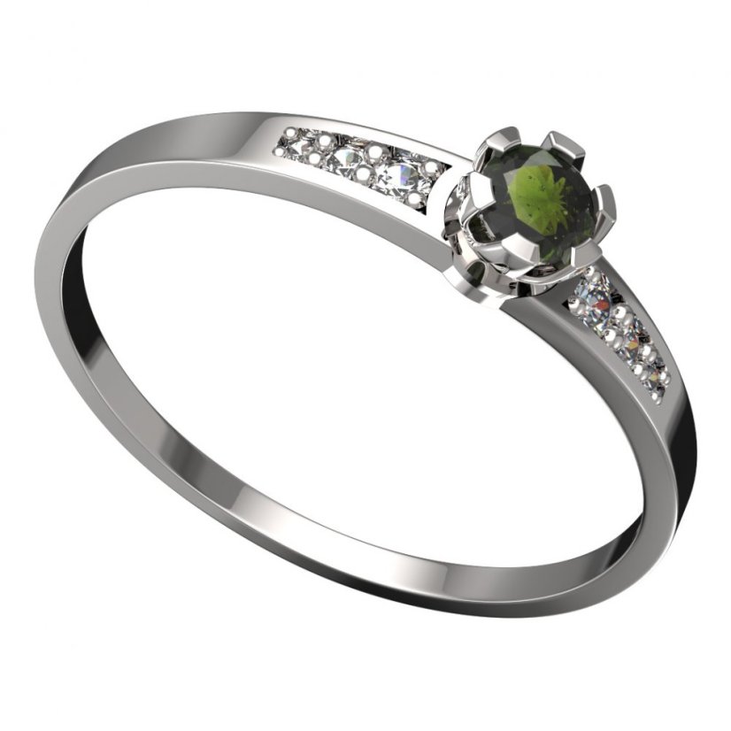 BG vltavínový prsten 869J Bílé zlato - 585 Vltavín a diamant