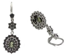 BG náušnice český přírodní granát  028 Stříbro 925 - rhodium Vltavín a granát