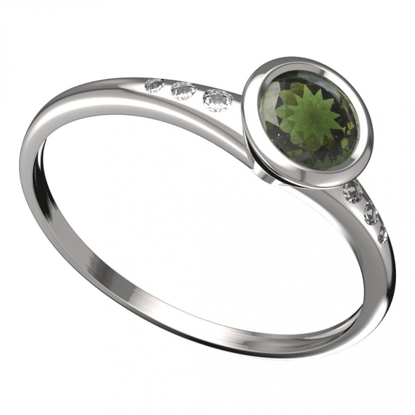 BG vltavínový prsten 557K Bílé zlato - 585 Vltavín a diamant