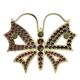 BG brož 122 Stříbro 925 - pozlacené Vltavín a granát