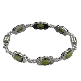 BG náramek vsazený český granát  961 Stříbro 925 - rhodium Vltavín a  kubický zirkon