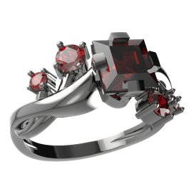 BG prsten s čtvercovým kamenem 496-P Stříbro 925 - ruthenium (30-90dní) Granát