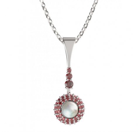 BG přívěs s přírodní perlou 540-B - Kov: Stříbro 925 - rhodium, Kámen: Granát a perla