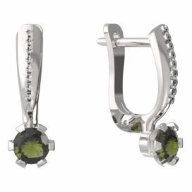 BG vltavínové náušnice 556 Bílé zlato - 585 Vltavín a diamant